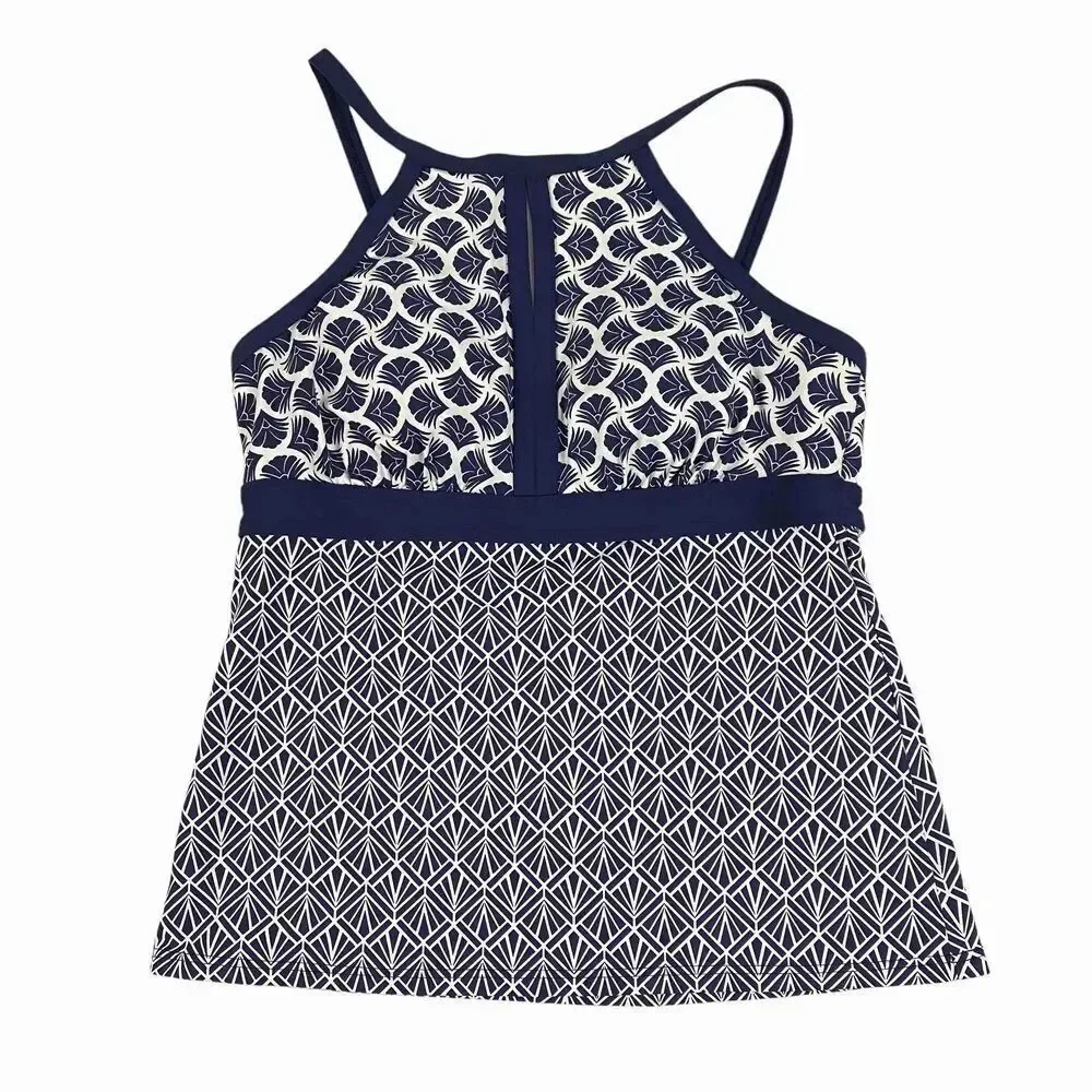 Lands' End Tankini Top Keyhole High Neck Molded Cups Geometric Print size 8P